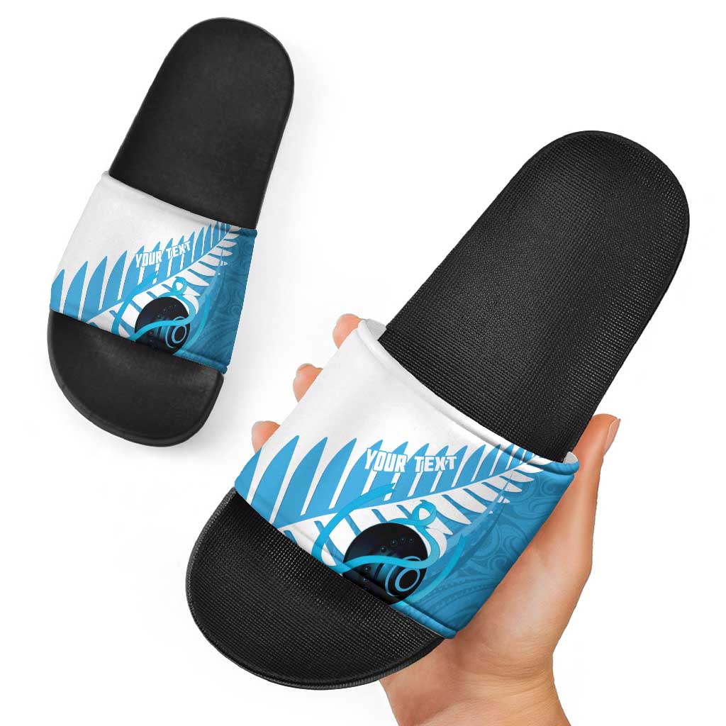 New Zealand Lawn Bowls Prostate Cancer Custom Slide Sandals Aotearoa Maori Silver Fern Blue Ribbon - Aussie Hoodie