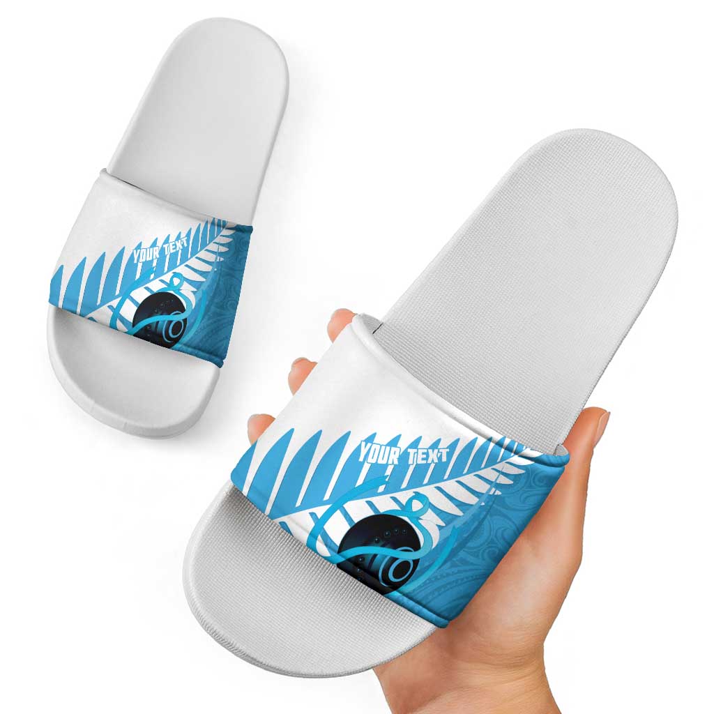 New Zealand Lawn Bowls Prostate Cancer Custom Slide Sandals Aotearoa Maori Silver Fern Blue Ribbon - Aussie Hoodie