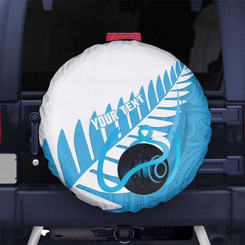 New Zealand Lawn Bowls Prostate Cancer Custom Spare Tire Cover Aotearoa Maori Silver Fern Blue Ribbon - Aussie Hoodie