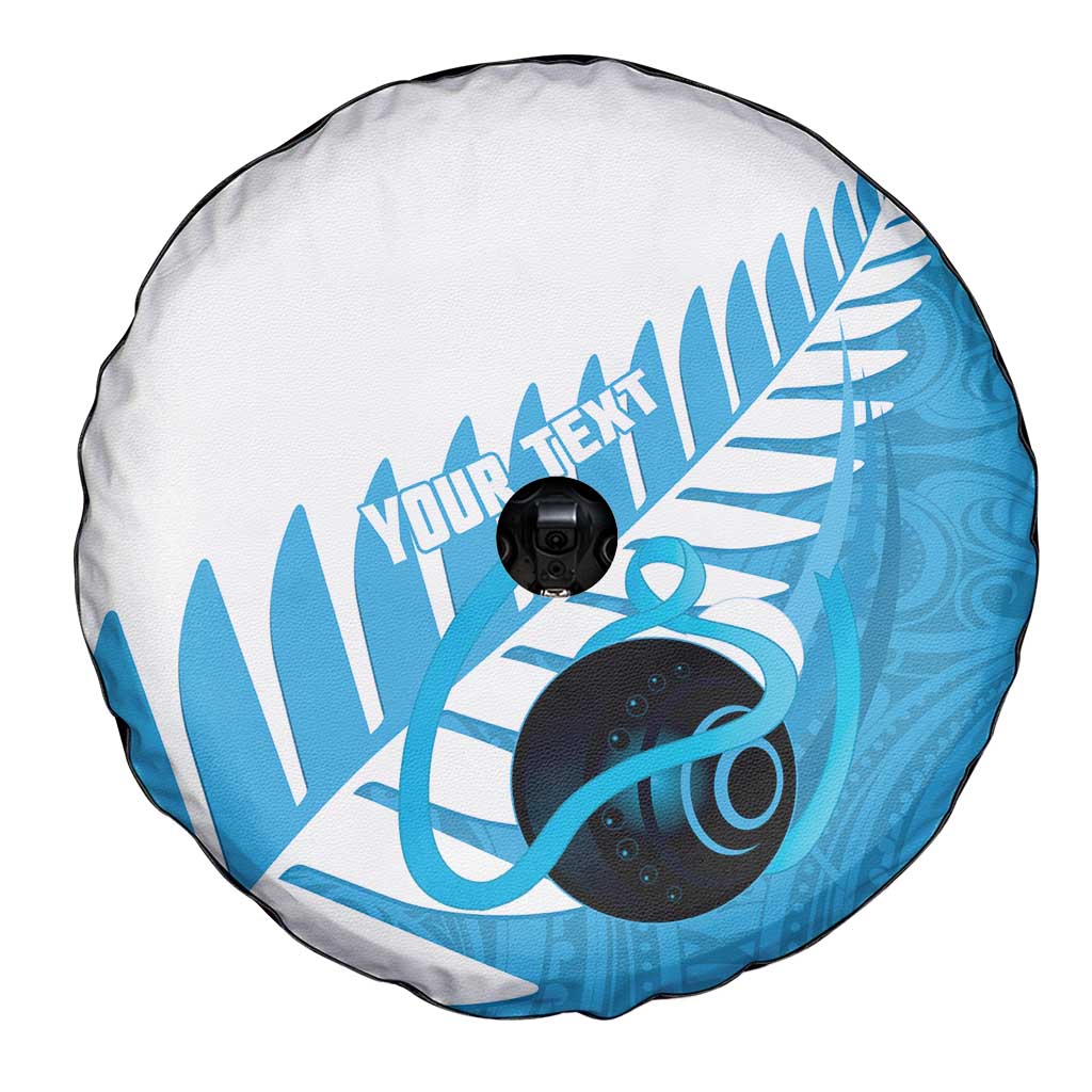 New Zealand Lawn Bowls Prostate Cancer Custom Spare Tire Cover Aotearoa Maori Silver Fern Blue Ribbon - Aussie Hoodie