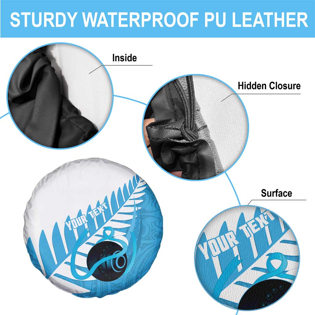 New Zealand Lawn Bowls Prostate Cancer Custom Spare Tire Cover Aotearoa Maori Silver Fern Blue Ribbon - Aussie Hoodie