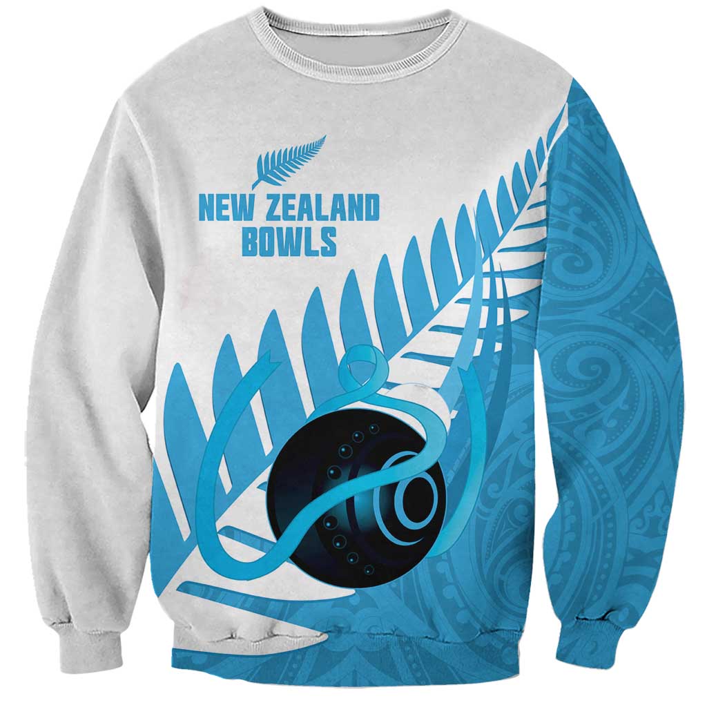 New Zealand Lawn Bowls Prostate Cancer Custom Sweatshirt Aotearoa Maori Silver Fern Blue Ribbon - Aussie Hoodie