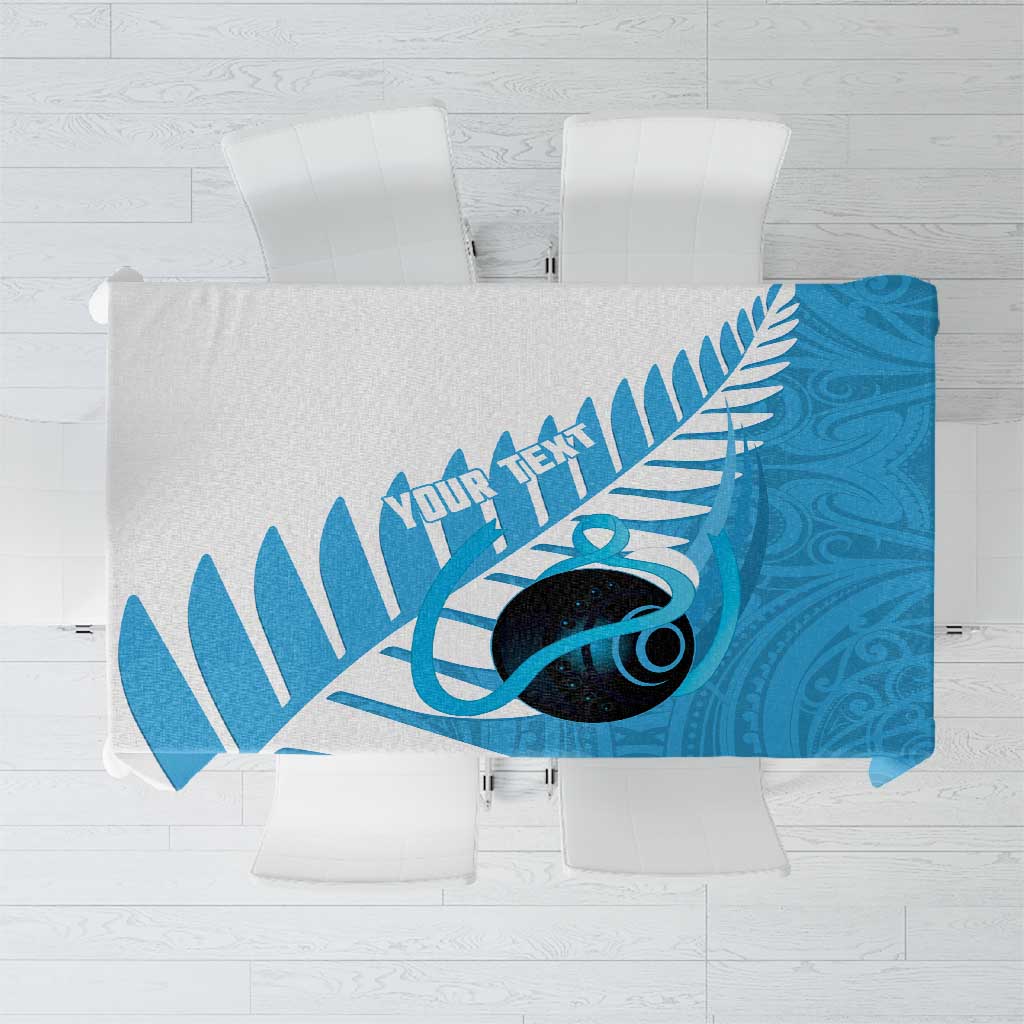 New Zealand Lawn Bowls Prostate Cancer Custom Tablecloth Aotearoa Maori Silver Fern Blue Ribbon - Aussie Hoodie