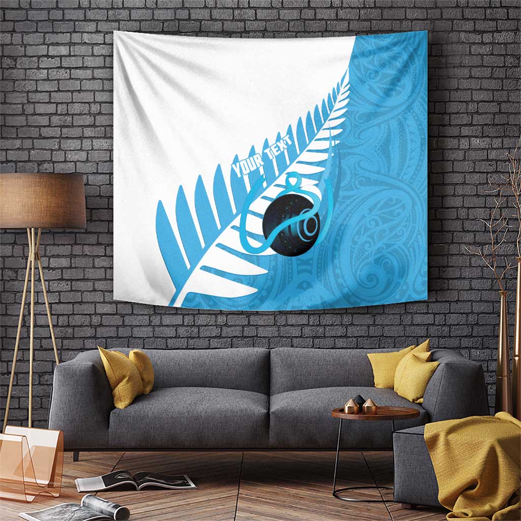 New Zealand Lawn Bowls Prostate Cancer Custom Tapestry Aotearoa Maori Silver Fern Blue Ribbon - Aussie Hoodie
