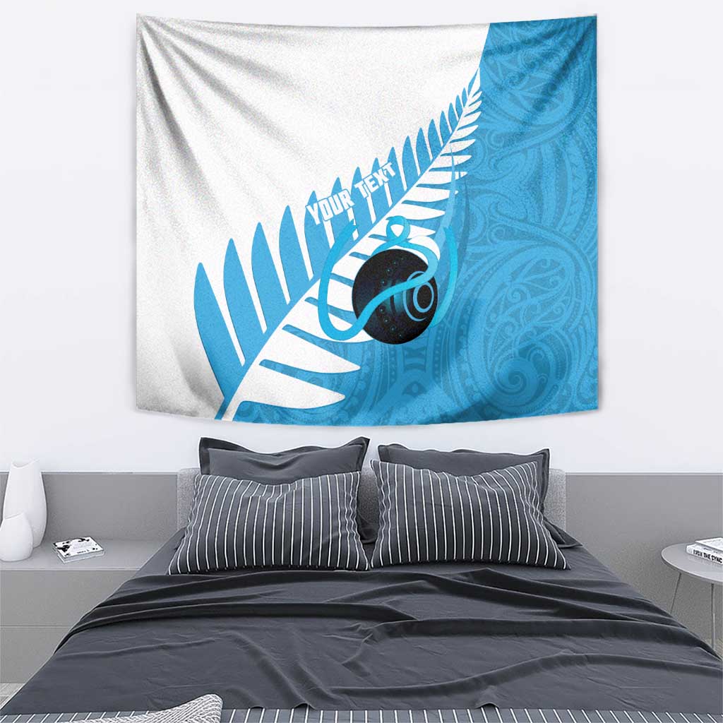 New Zealand Lawn Bowls Prostate Cancer Custom Tapestry Aotearoa Maori Silver Fern Blue Ribbon - Aussie Hoodie
