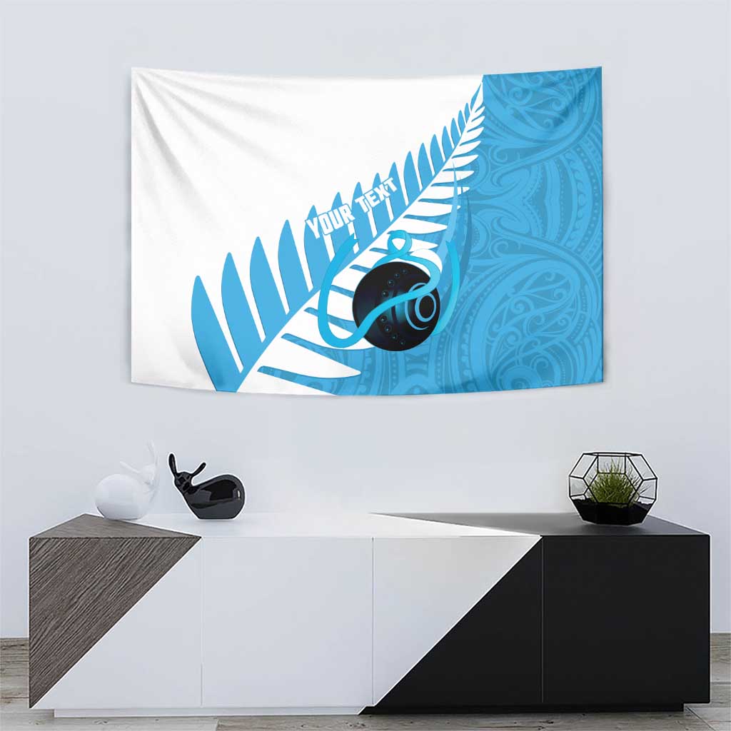 New Zealand Lawn Bowls Prostate Cancer Custom Tapestry Aotearoa Maori Silver Fern Blue Ribbon - Aussie Hoodie