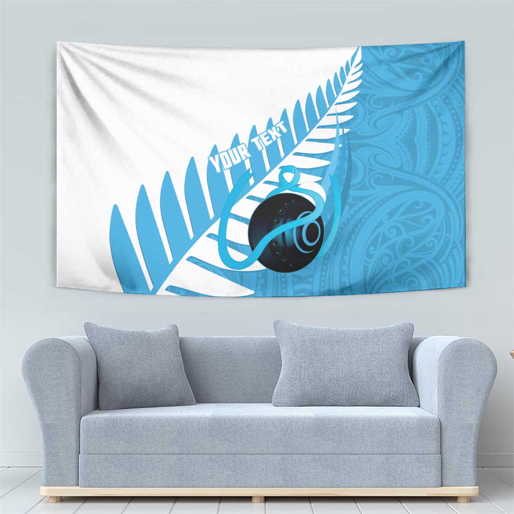 New Zealand Lawn Bowls Prostate Cancer Custom Tapestry Aotearoa Maori Silver Fern Blue Ribbon - Aussie Hoodie