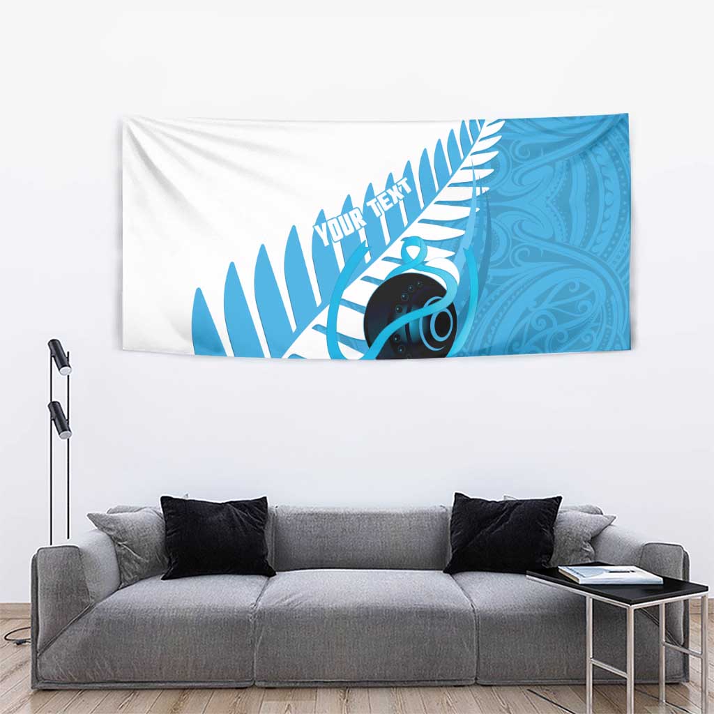 New Zealand Lawn Bowls Prostate Cancer Custom Tapestry Aotearoa Maori Silver Fern Blue Ribbon - Aussie Hoodie