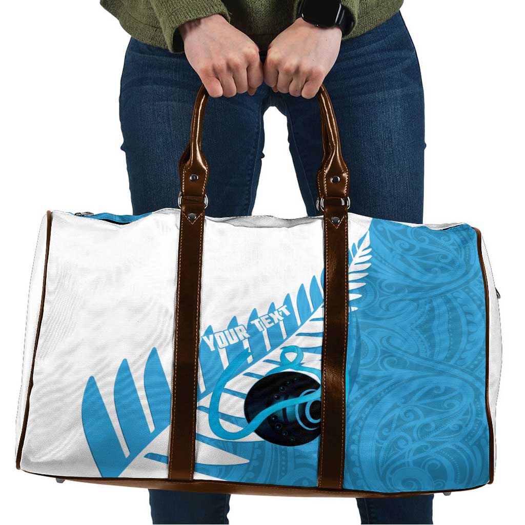 New Zealand Lawn Bowls Prostate Cancer Custom Travel Bag Aotearoa Maori Silver Fern Blue Ribbon - Aussie Hoodie