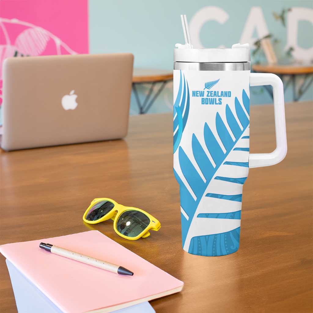 New Zealand Lawn Bowls Prostate Cancer Custom Tumbler With Handle Aotearoa Maori Silver Fern Blue Ribbon - Aussie Hoodie