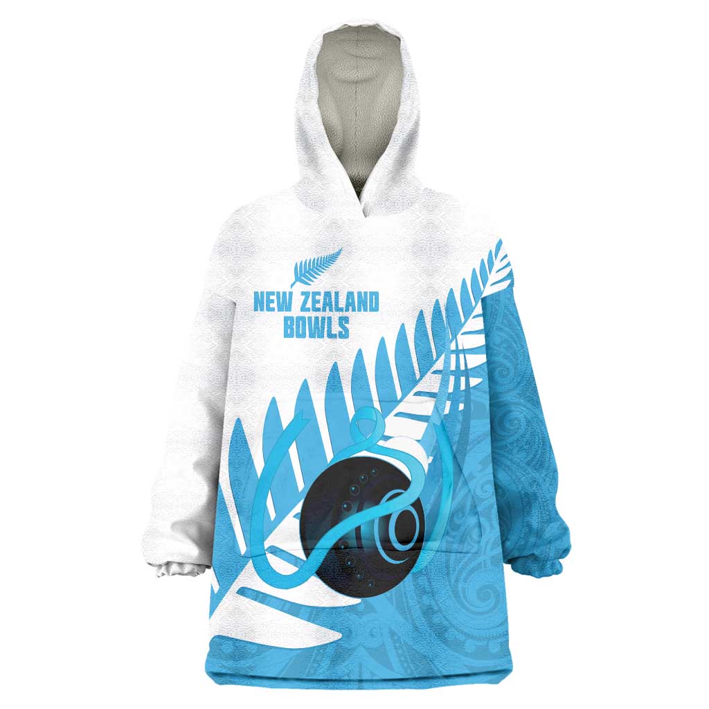 New Zealand Lawn Bowls Prostate Cancer Custom Wearable Blanket Hoodie Aotearoa Maori Silver Fern Blue Ribbon - Aussie Hoodie