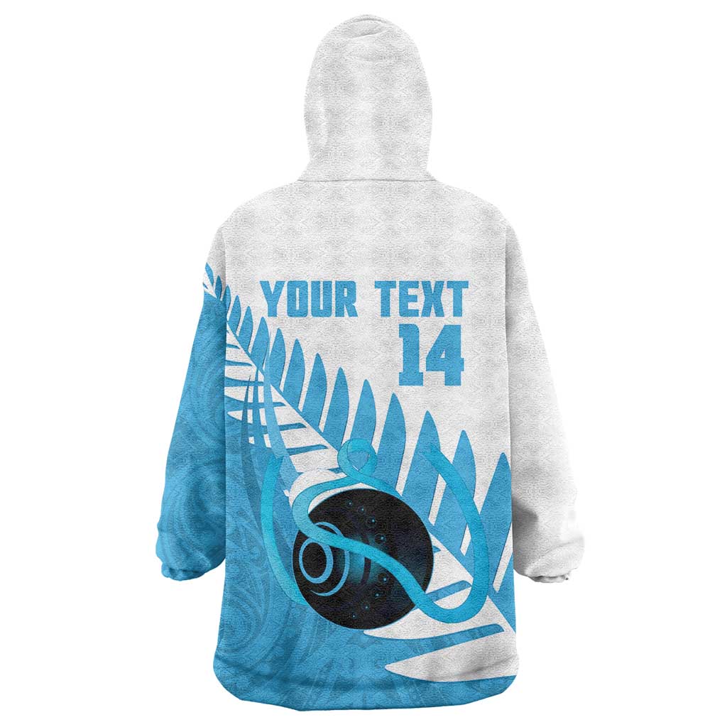 New Zealand Lawn Bowls Prostate Cancer Custom Wearable Blanket Hoodie Aotearoa Maori Silver Fern Blue Ribbon - Aussie Hoodie