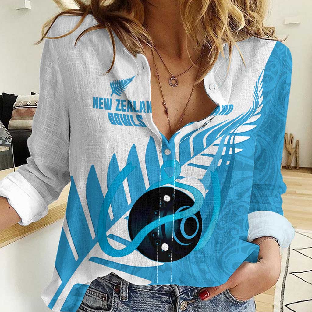 New Zealand Lawn Bowls Prostate Cancer Custom Women Casual Shirt Aotearoa Maori Silver Fern Blue Ribbon - Aussie Hoodie