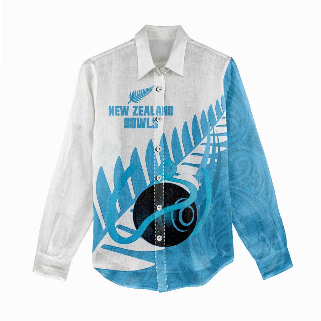 New Zealand Lawn Bowls Prostate Cancer Custom Women Casual Shirt Aotearoa Maori Silver Fern Blue Ribbon - Aussie Hoodie