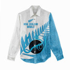 New Zealand Lawn Bowls Prostate Cancer Custom Women Casual Shirt Aotearoa Maori Silver Fern Blue Ribbon - Aussie Hoodie