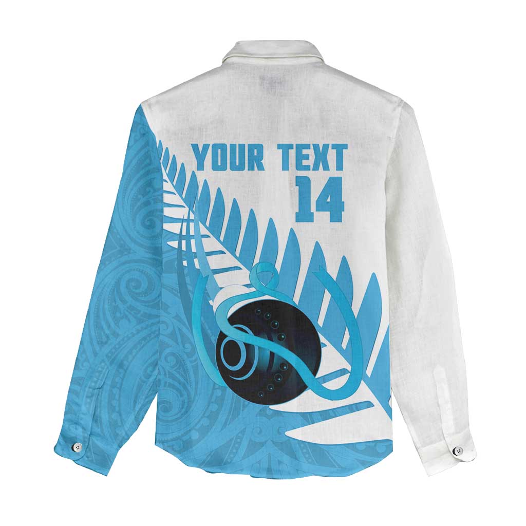 New Zealand Lawn Bowls Prostate Cancer Custom Women Casual Shirt Aotearoa Maori Silver Fern Blue Ribbon - Aussie Hoodie