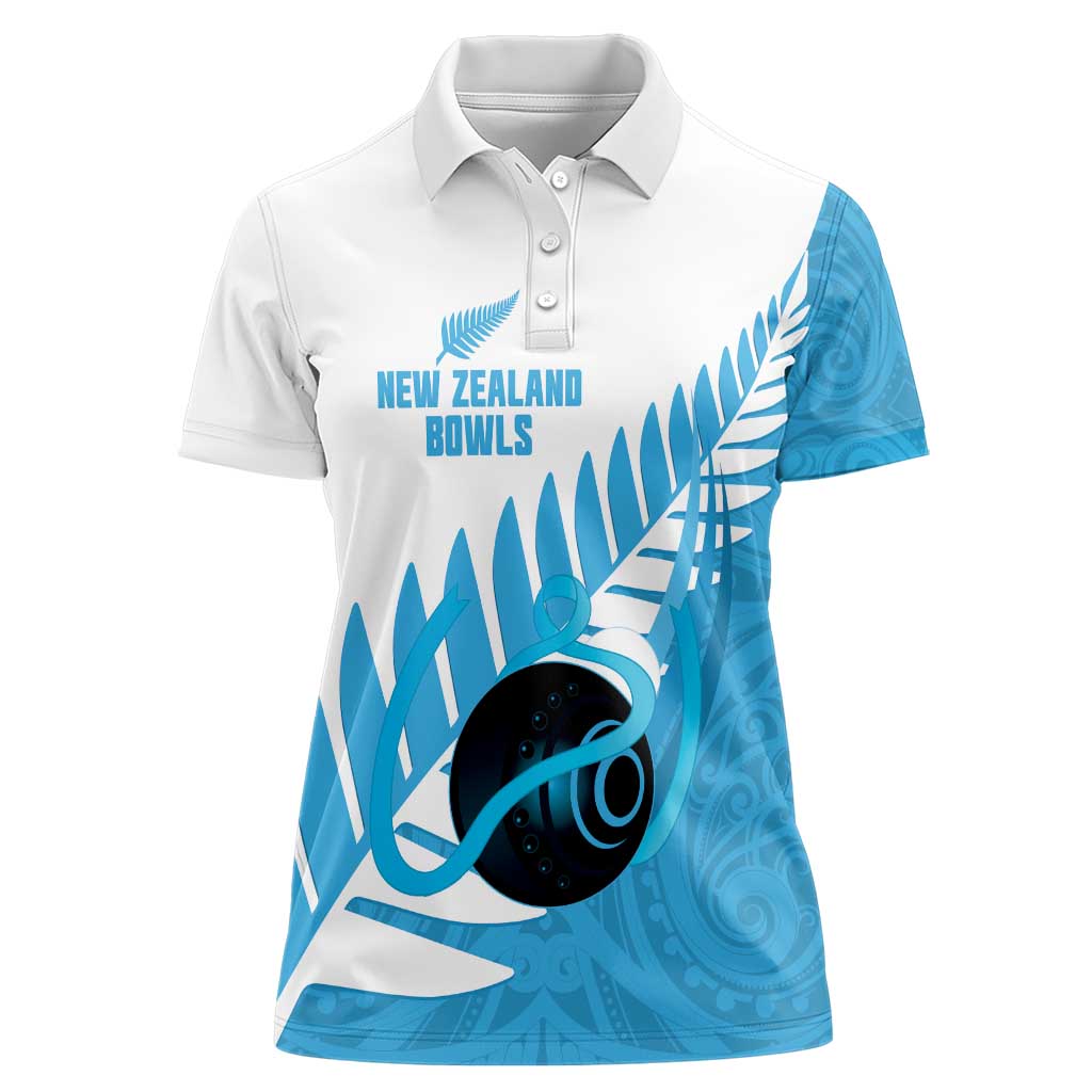 New Zealand Lawn Bowls Prostate Cancer Custom Women Polo Shirt Aotearoa Maori Silver Fern Blue Ribbon - Aussie Hoodie