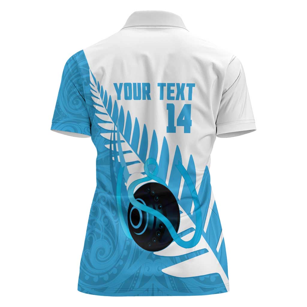 New Zealand Lawn Bowls Prostate Cancer Custom Women Polo Shirt Aotearoa Maori Silver Fern Blue Ribbon - Aussie Hoodie