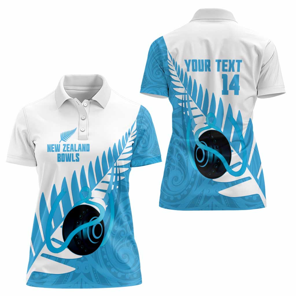 New Zealand Lawn Bowls Prostate Cancer Custom Women Polo Shirt Aotearoa Maori Silver Fern Blue Ribbon - Aussie Hoodie