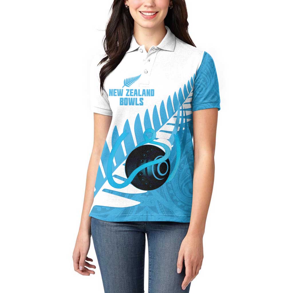 New Zealand Lawn Bowls Prostate Cancer Custom Women Polo Shirt Aotearoa Maori Silver Fern Blue Ribbon - Aussie Hoodie
