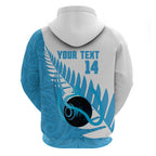 New Zealand Lawn Bowls Prostate Cancer Custom Zip Hoodie Aotearoa Maori Silver Fern Blue Ribbon - Aussie Hoodie