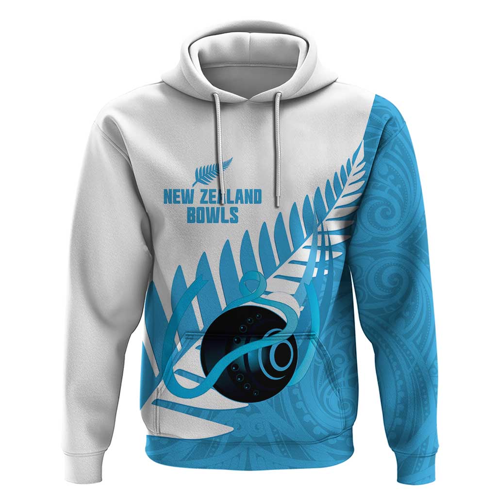 New Zealand Lawn Bowls Prostate Cancer Custom Zip Hoodie Aotearoa Maori Silver Fern Blue Ribbon - Aussie Hoodie