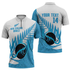 New Zealand Lawn Bowls Prostate Cancer Custom Zipper Polo Shirt Aotearoa Maori Silver Fern Blue Ribbon - Aussie Hoodie