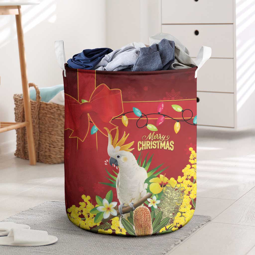Australia Sulphur-crested Cockatoo Christmas Laundry Basket Aussie Native Flowers Merry Xmas - Aussie Hoodie