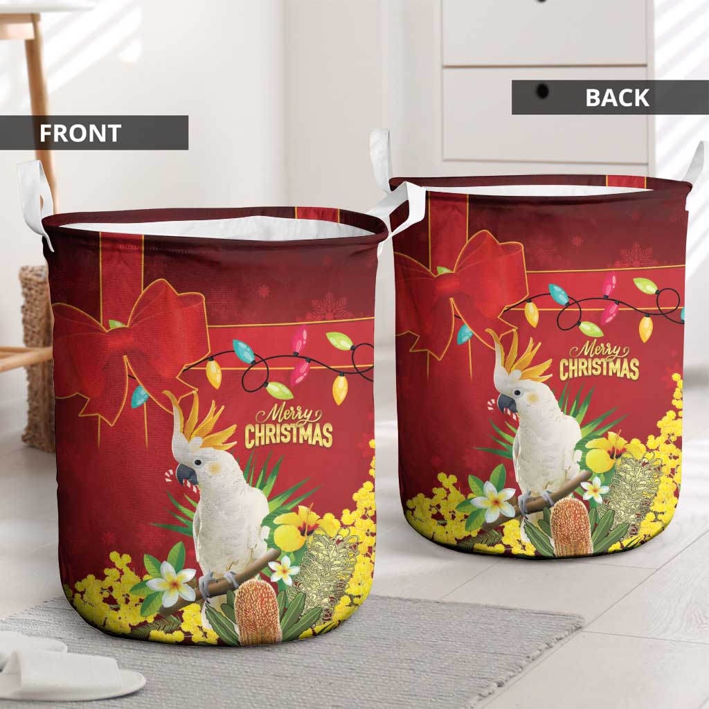 Australia Sulphur-crested Cockatoo Christmas Laundry Basket Aussie Native Flowers Merry Xmas - Aussie Hoodie