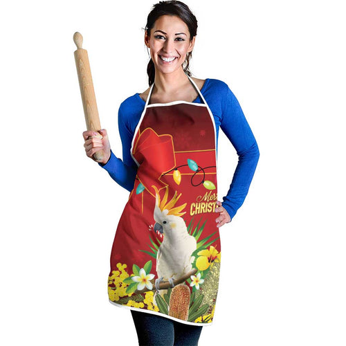 Australia Sulphur-crested Cockatoo Christmas Apron Aussie Native Flowers Merry Xmas - Aussie Hoodie
