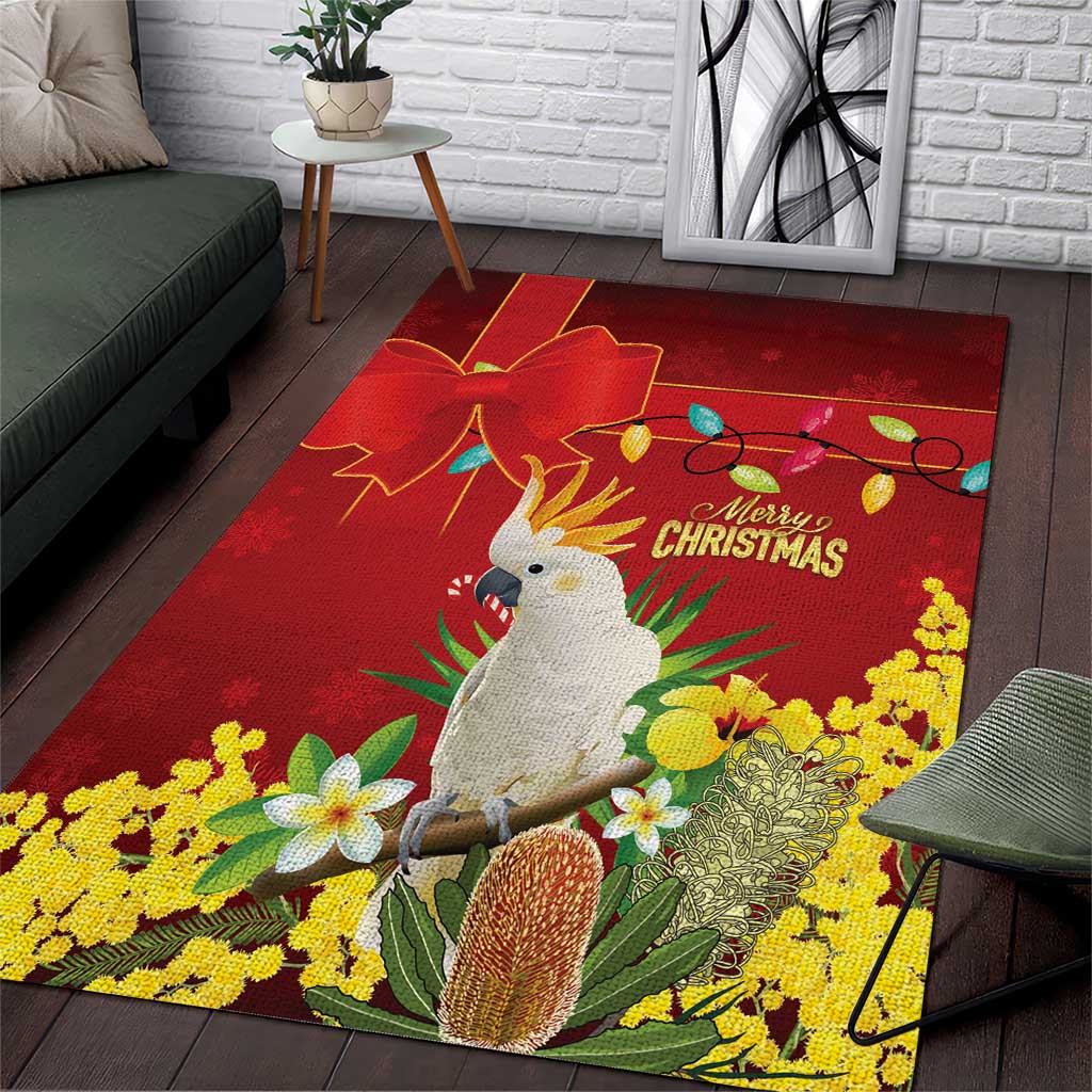 Australia Sulphur-crested Cockatoo Christmas Area Rug Aussie Native Flowers Merry Xmas - Aussie Hoodie