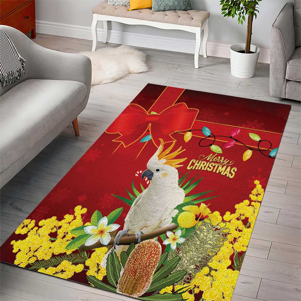 Australia Sulphur-crested Cockatoo Christmas Area Rug Aussie Native Flowers Merry Xmas - Aussie Hoodie