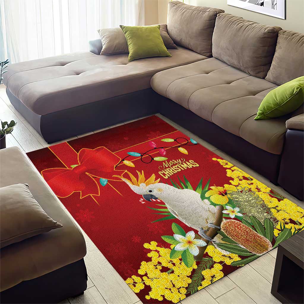 Australia Sulphur-crested Cockatoo Christmas Area Rug Aussie Native Flowers Merry Xmas - Aussie Hoodie