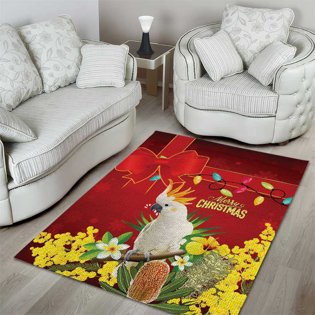 Australia Sulphur-crested Cockatoo Christmas Area Rug Aussie Native Flowers Merry Xmas - Aussie Hoodie