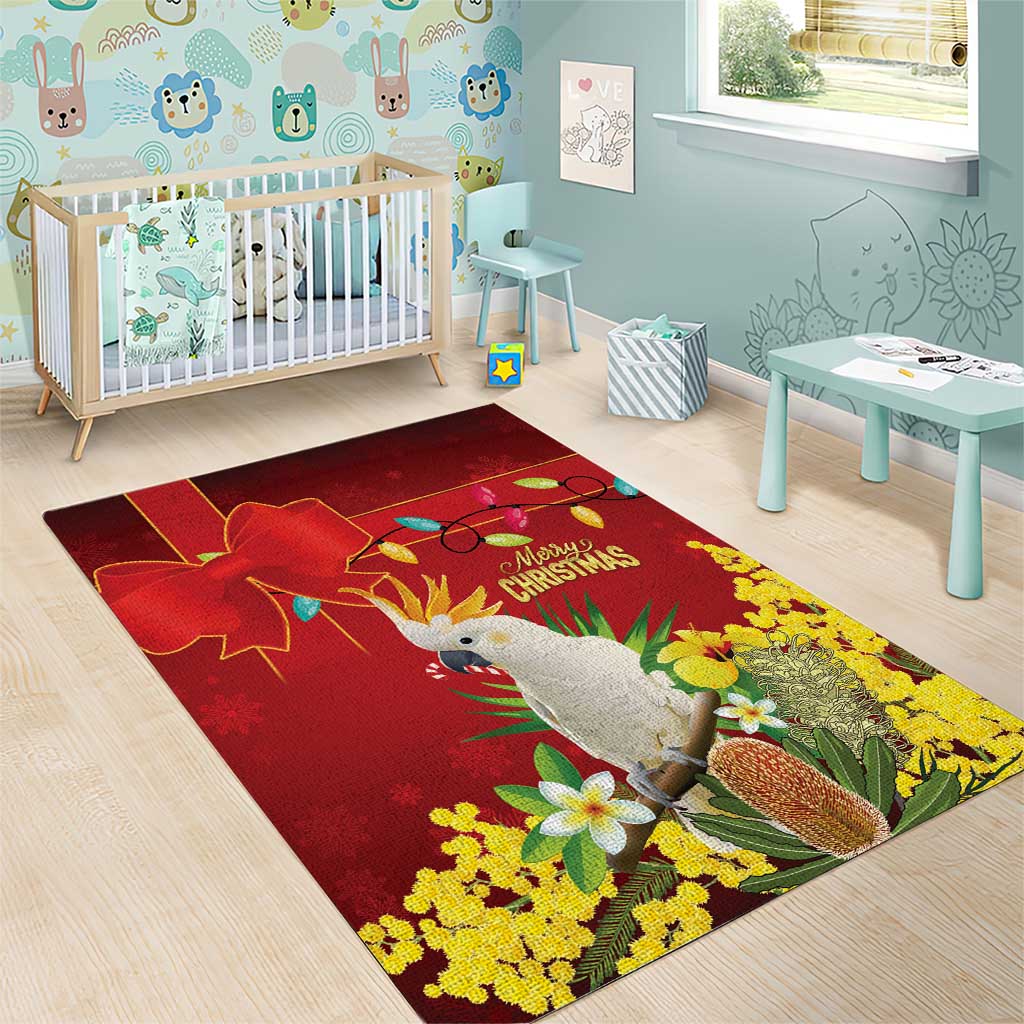Australia Sulphur-crested Cockatoo Christmas Area Rug Aussie Native Flowers Merry Xmas - Aussie Hoodie