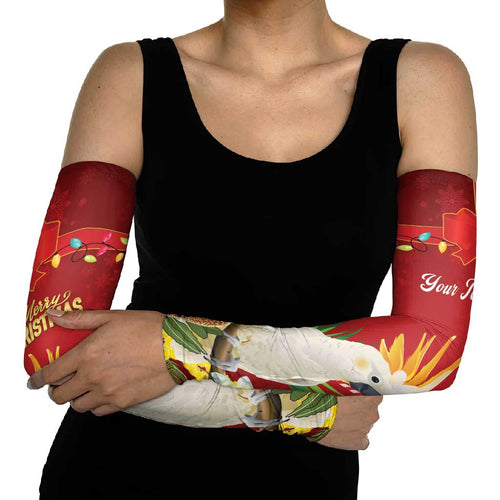 Personalised Australia Sulphur-crested Cockatoo Christmas Arm Sleeves Aussie Native Flowers Merry Xmas - Aussie Hoodie