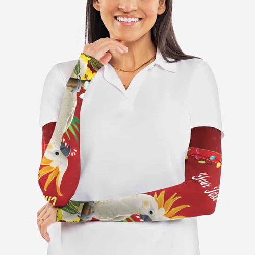 Personalised Australia Sulphur-crested Cockatoo Christmas Arm Sleeves Aussie Native Flowers Merry Xmas - Aussie Hoodie