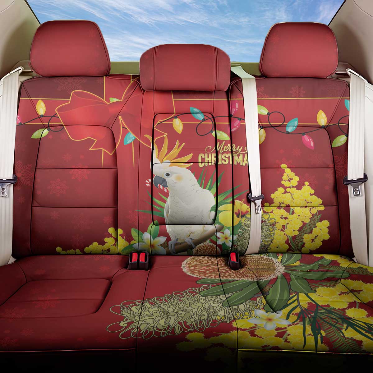 Australia Sulphur-crested Cockatoo Christmas Back Car Seat Cover Aussie Native Flowers Merry Xmas - Aussie Hoodie