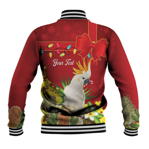 Personalised Australia Sulphur-crested Cockatoo Christmas Baseball Jacket Aussie Native Flowers Merry Xmas - Aussie Hoodie