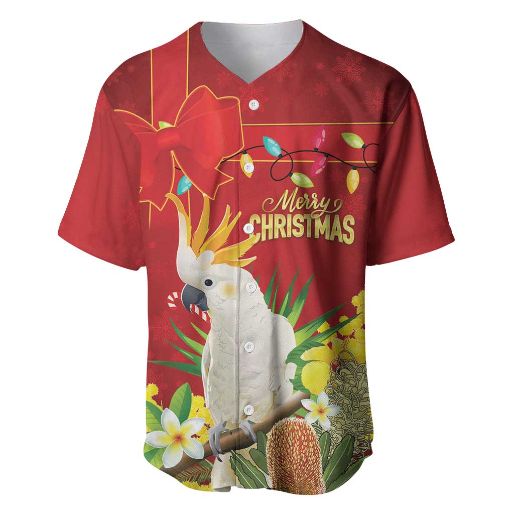 Personalised Australia Sulphur-crested Cockatoo Christmas Baseball Jersey Aussie Native Flowers Merry Xmas - Aussie Hoodie