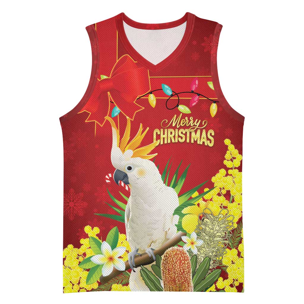 Personalised Australia Sulphur-crested Cockatoo Christmas Basketball Jersey Aussie Native Flowers Merry Xmas - Aussie Hoodie