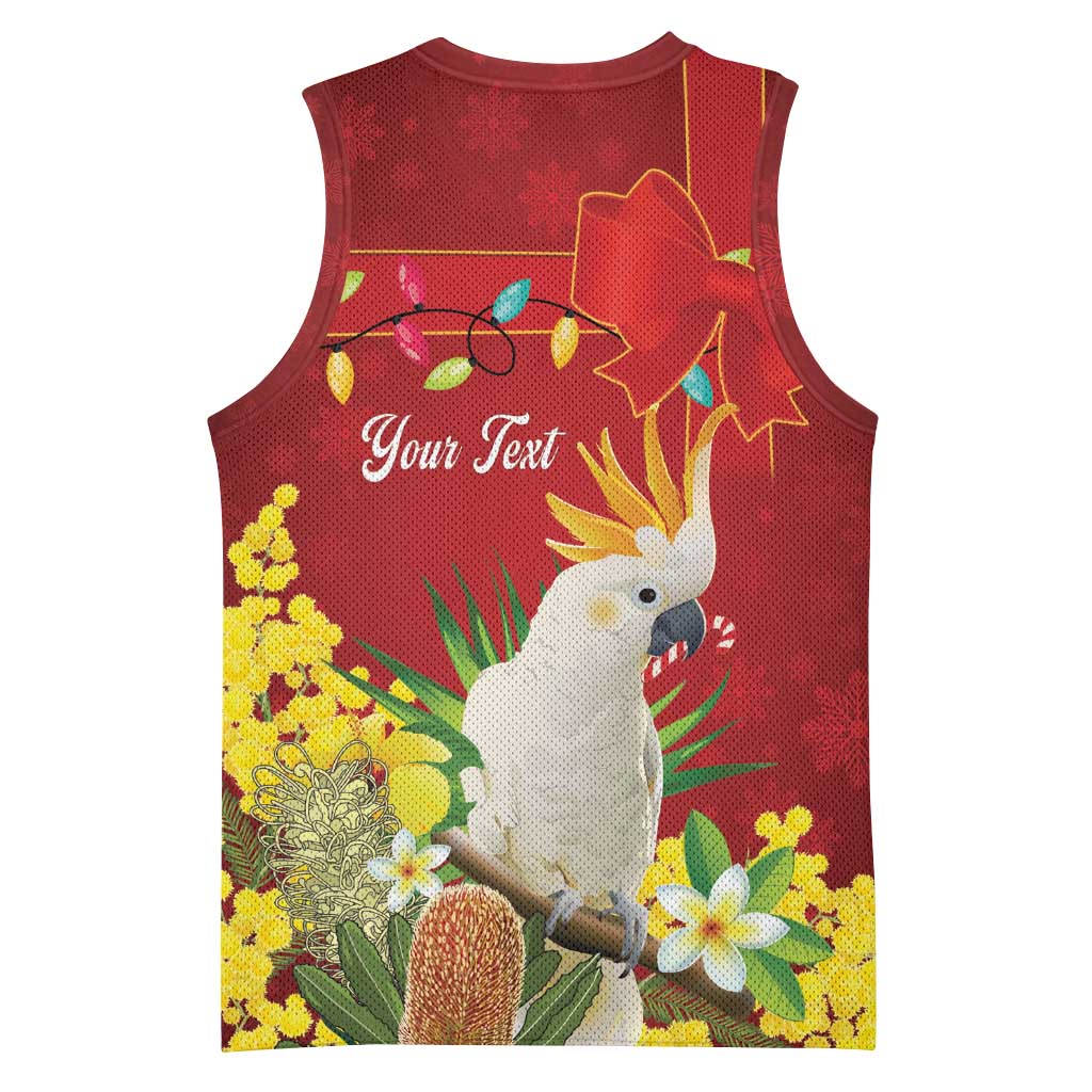 Personalised Australia Sulphur-crested Cockatoo Christmas Basketball Jersey Aussie Native Flowers Merry Xmas - Aussie Hoodie