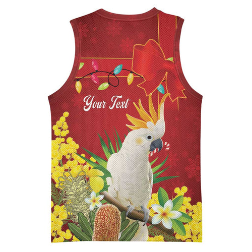 Personalised Australia Sulphur-crested Cockatoo Christmas Basketball Jersey Aussie Native Flowers Merry Xmas - Aussie Hoodie