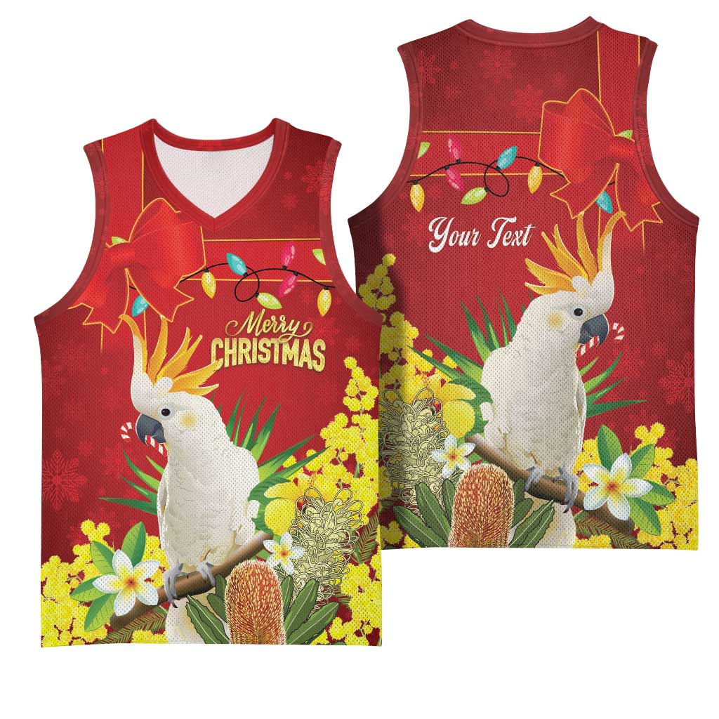 Personalised Australia Sulphur-crested Cockatoo Christmas Basketball Jersey Aussie Native Flowers Merry Xmas - Aussie Hoodie