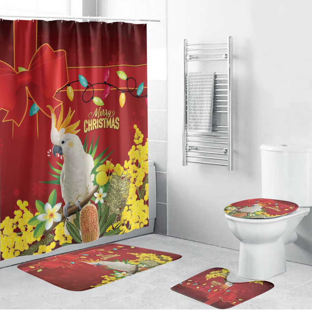 Australia Sulphur-crested Cockatoo Christmas Bathroom Set Aussie Native Flowers Merry Xmas - Aussie Hoodie