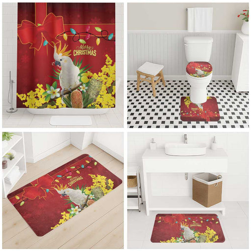 Australia Sulphur-crested Cockatoo Christmas Bathroom Set Aussie Native Flowers Merry Xmas - Aussie Hoodie