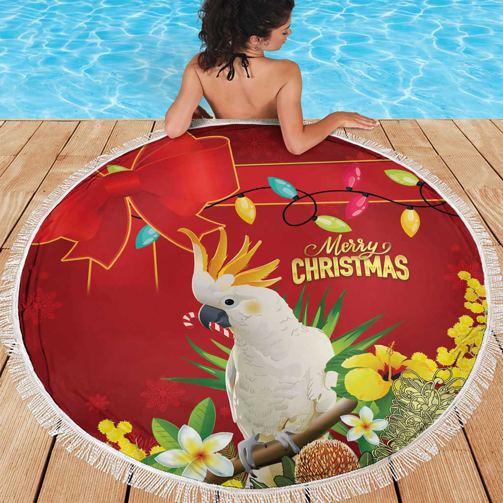 Australia Sulphur-crested Cockatoo Christmas Beach Blanket Aussie Native Flowers Merry Xmas - Aussie Hoodie