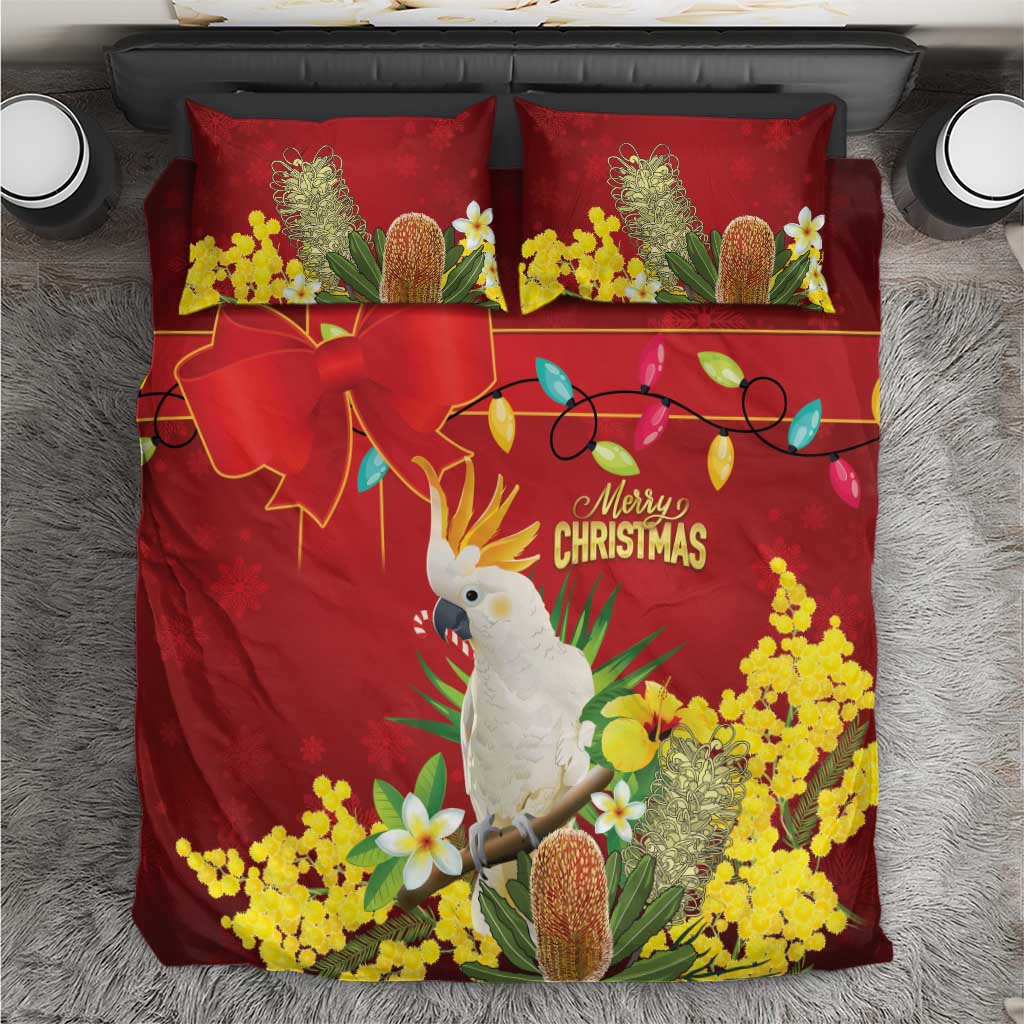 Australia Sulphur-crested Cockatoo Christmas Bedding Set Aussie Native Flowers Merry Xmas - Aussie Hoodie