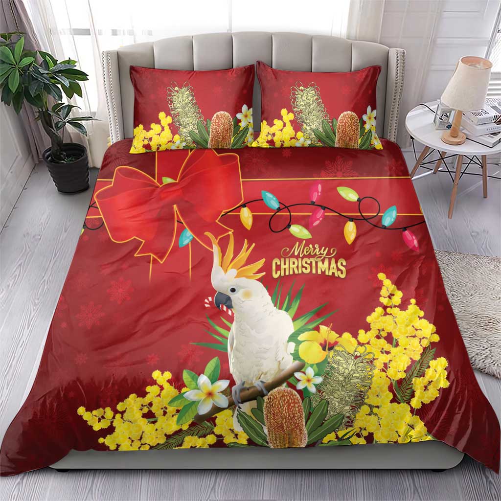 Australia Sulphur-crested Cockatoo Christmas Bedding Set Aussie Native Flowers Merry Xmas - Aussie Hoodie