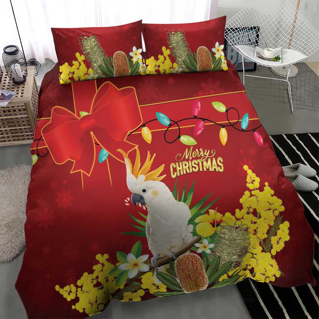 Australia Sulphur-crested Cockatoo Christmas Bedding Set Aussie Native Flowers Merry Xmas - Aussie Hoodie